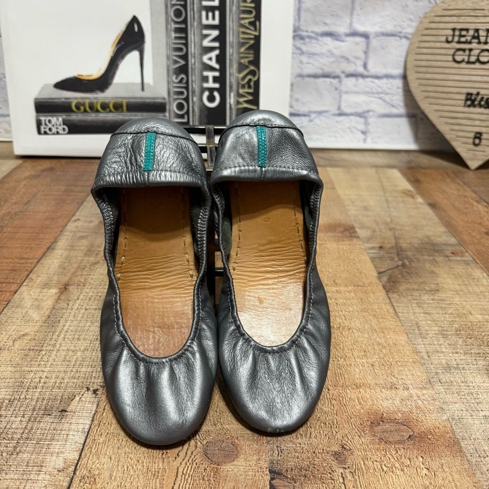 Tieks by Gavrieli Leather Ballet Flats Metallic Pewter Silver Women's Size 9
